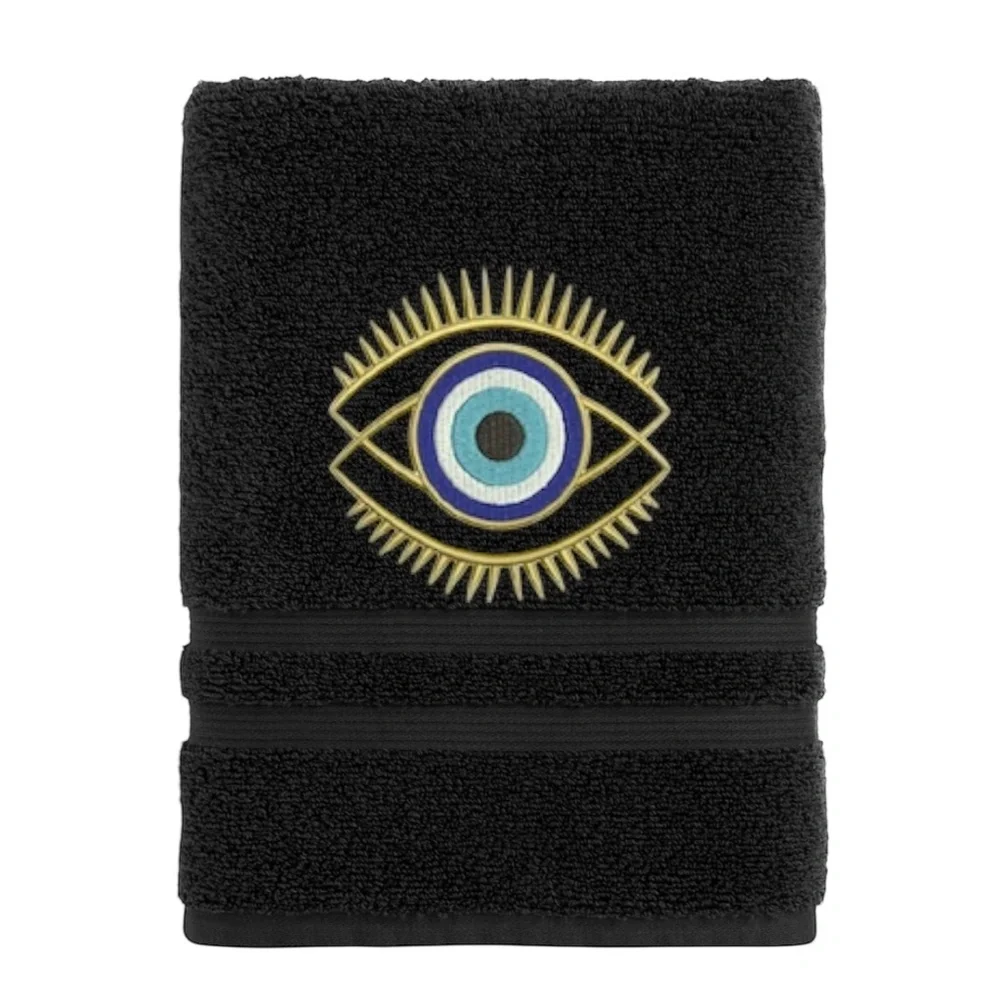 Hand Evil Eye Embroidered Hand towel Pick one New Made to order Black